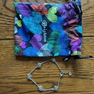 Brighton Silver Filigree Chain Anklet with Heart-Print Pouch